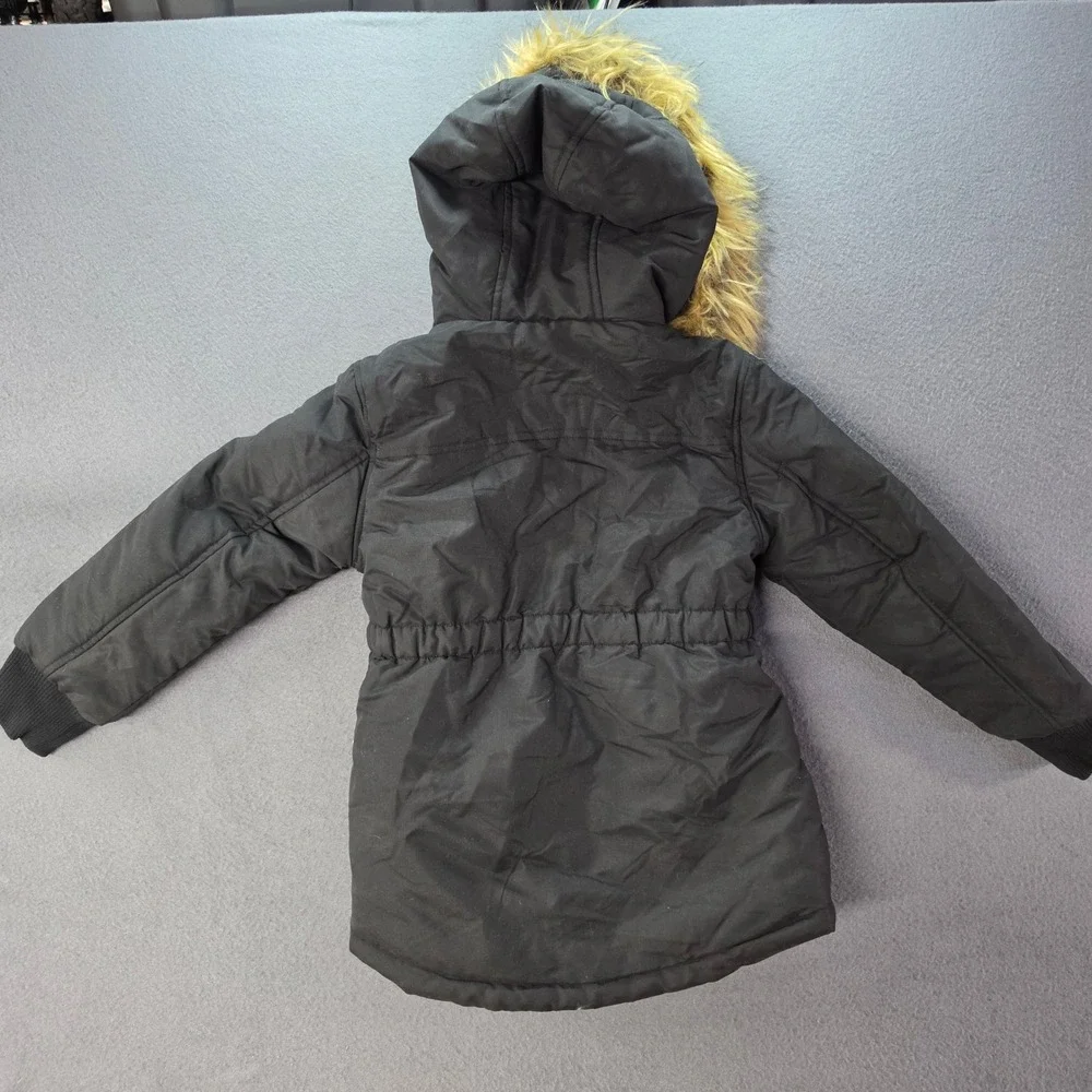 Justice Girls Black Parka Jacket Faux Fur Hood Sherpa Lined Size XS 5/6 NWT